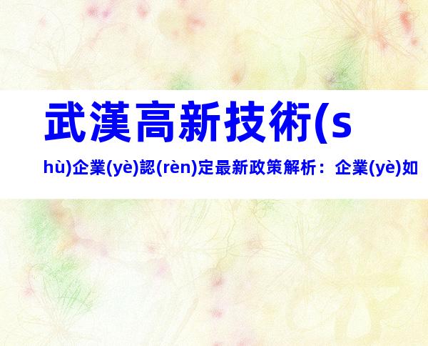 武漢高新技術(shù)企業(yè)認(rèn)定最新政策解析：企業(yè)如何快速達(dá)標(biāo)？