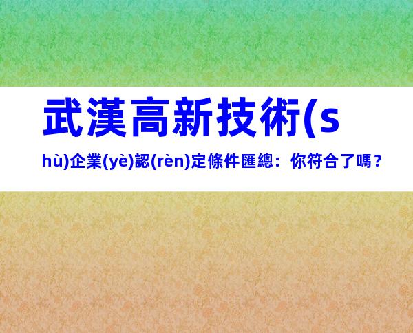 武漢高新技術(shù)企業(yè)認(rèn)定條件匯總：你符合了嗎？